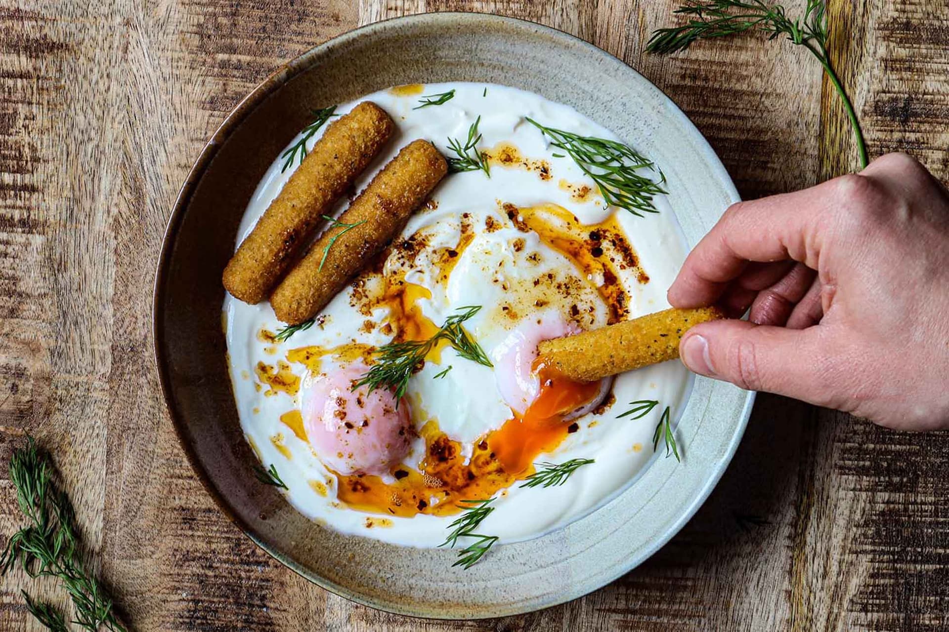Turkish Eggs with Mozzarella Sticks