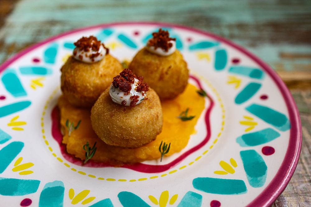 Jalapeno Snacks with chorizo crumb and thyme mayo