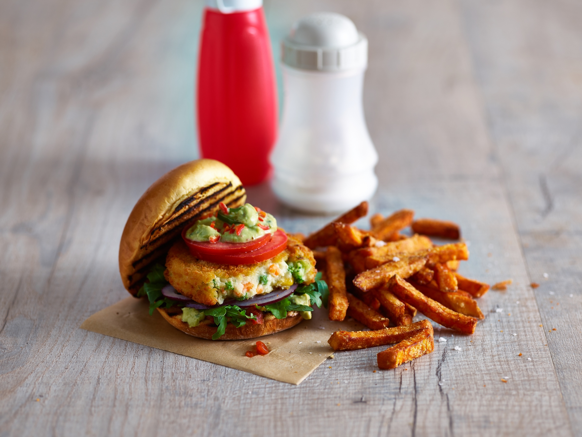 Veggie Burger and sweet potato fries